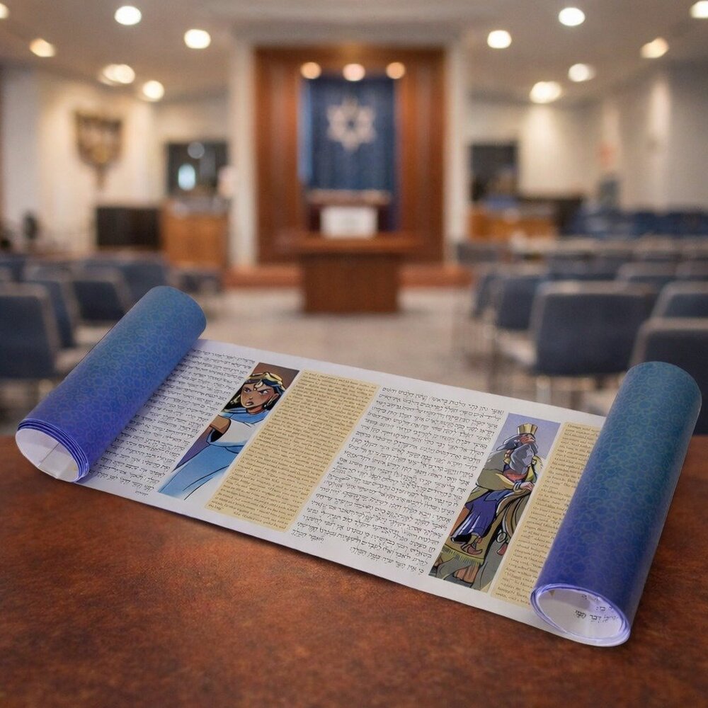 Purim Megillat Esther Illustrated Scroll w/ Case 👑🎭  Judaica